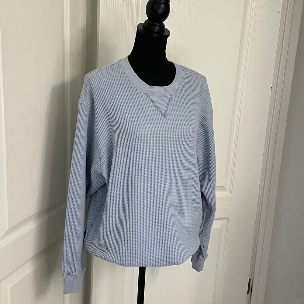 Aerie oversized waffle crewneck sweater pullover M light blue layering